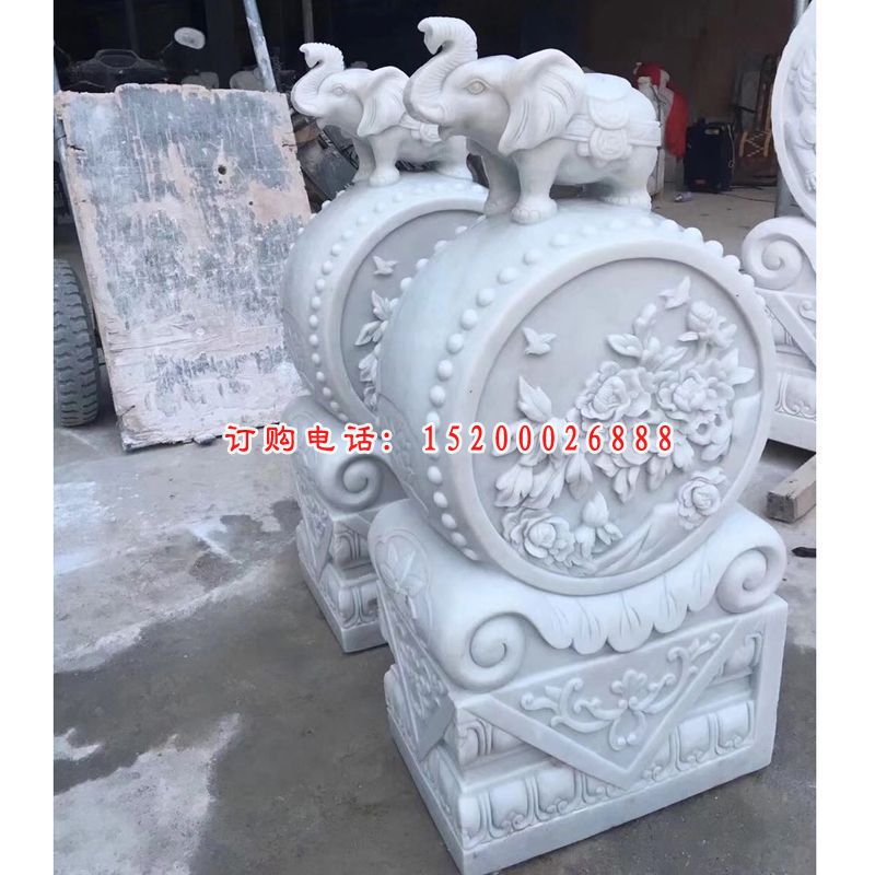 汉白玉小象门墩，抱鼓石雕塑