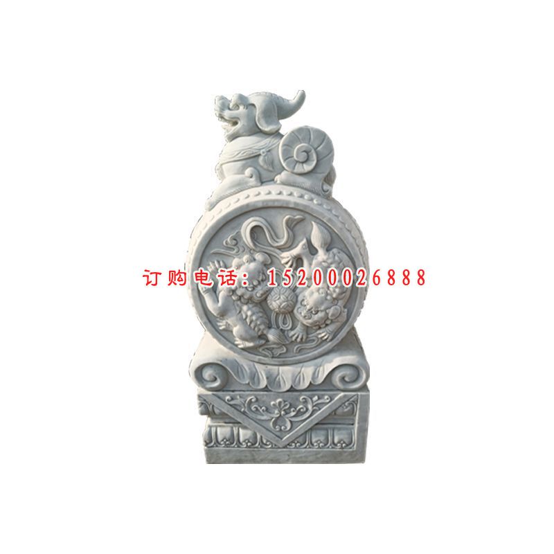 汉白玉石门墩雕塑，招财景观石雕