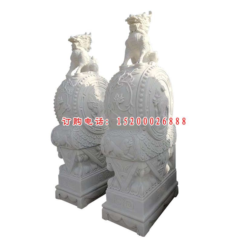 狮子抱鼓 汉白玉庭院景观雕塑