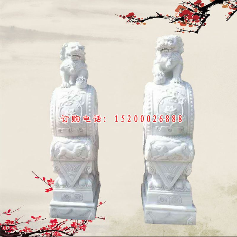 狮子抱鼓石雕塑，招财石门墩雕塑 (2)