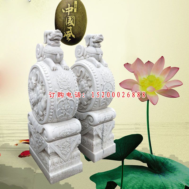 狮子门墩石雕 汉白玉门口抱鼓石 (15)