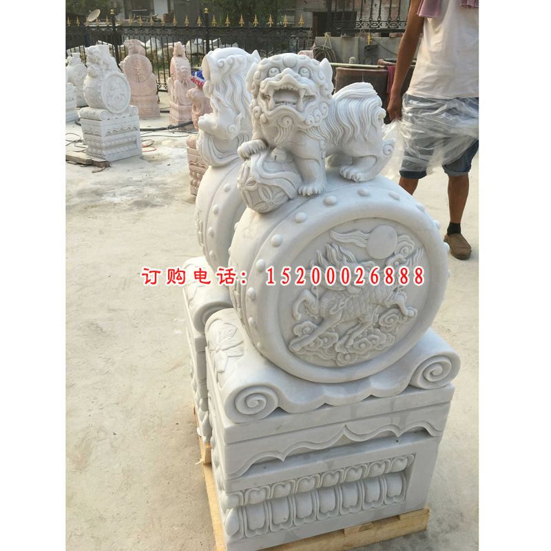 狮子门墩石雕汉白玉抱鼓石 (3)