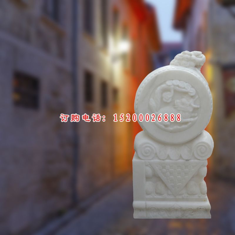 汉白玉石门墩雕塑，公园景观石雕