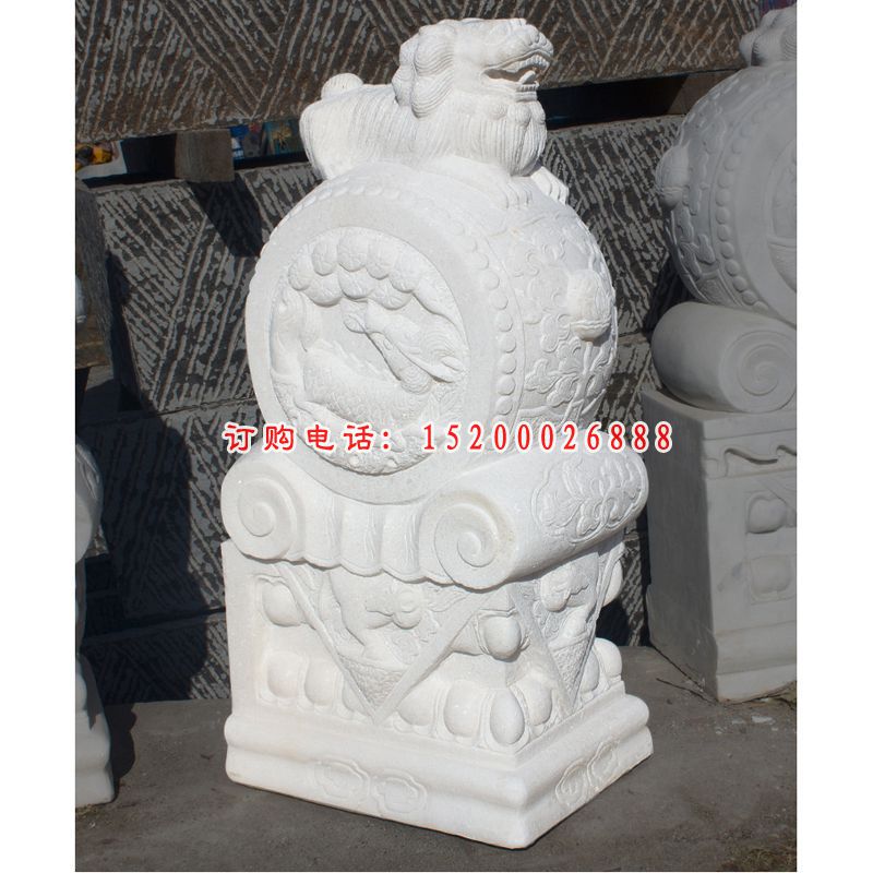 镇宅石门墩，汉白玉抱鼓石雕塑