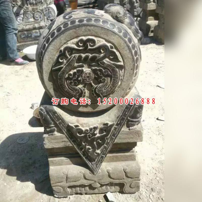 门墩石雕塑，抱鼓青石雕塑 (2)
