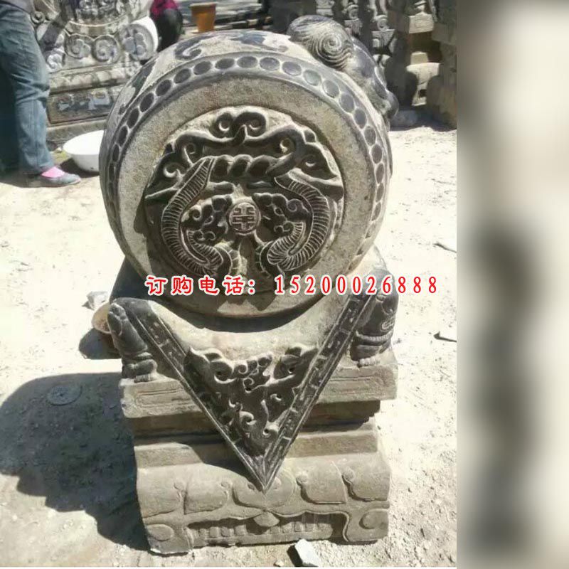门墩石雕塑，抱鼓青石雕塑 (4)