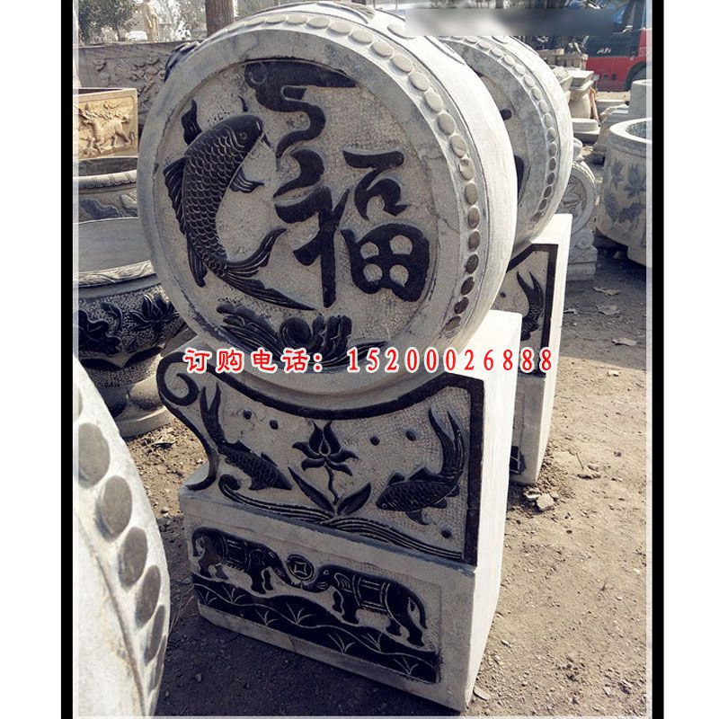 仿古石雕门墩，青石抱鼓 (2)