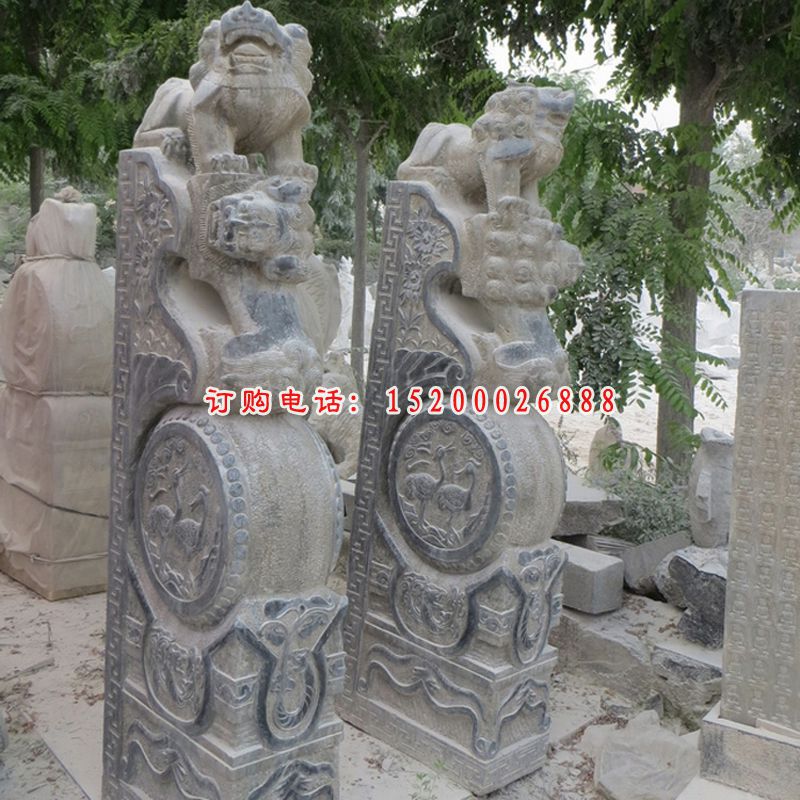 仿古门墩石雕 貔貅抱鼓石 (2)