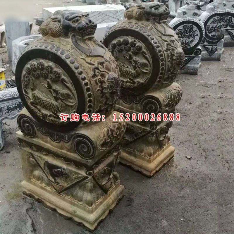 仿古抱鼓石雕塑，镇宅景观石雕
