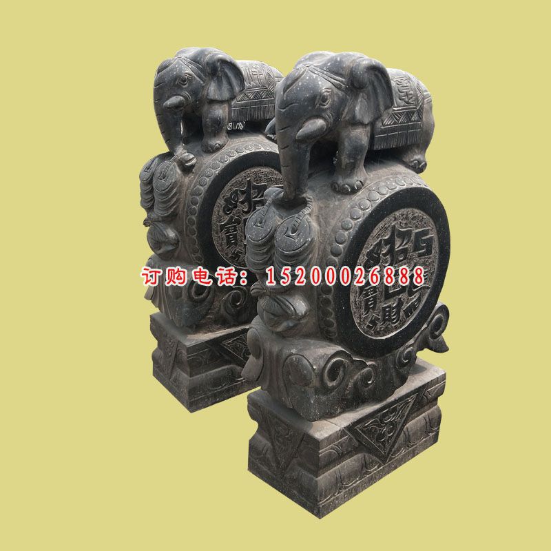 招财门墩石雕，小象石门墩