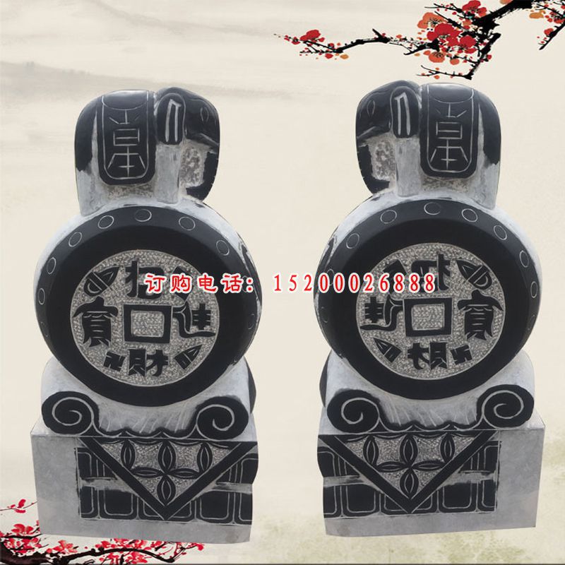 招财石门墩，青石小象门墩