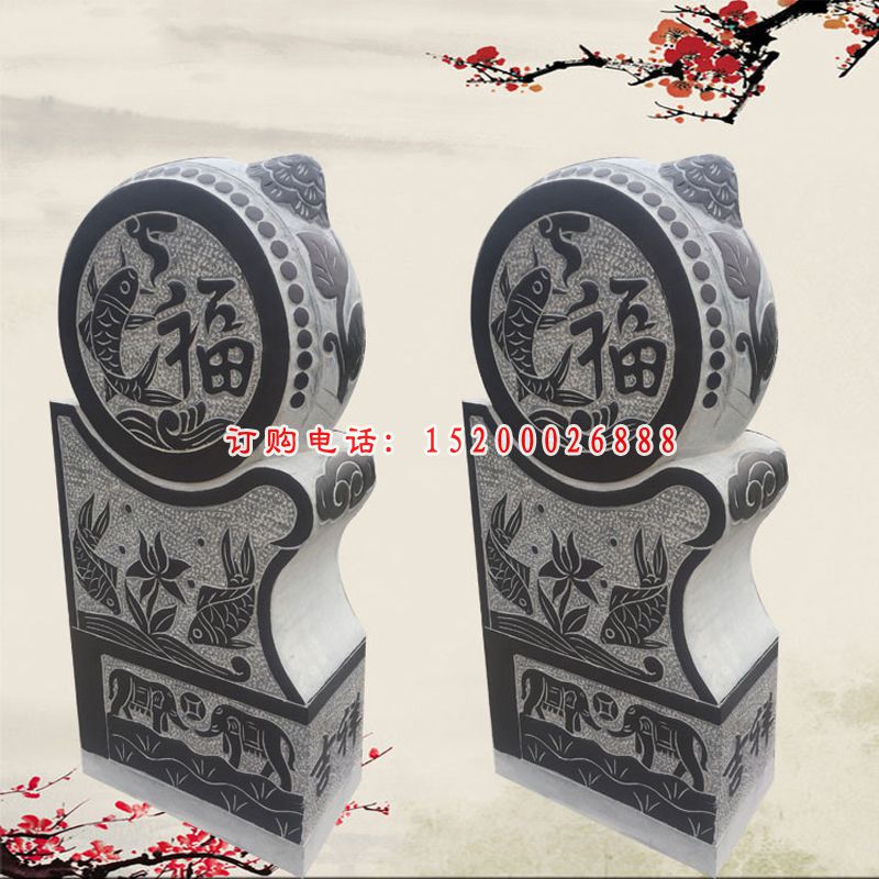 青石鲤鱼抱鼓   石雕庭院景观雕塑