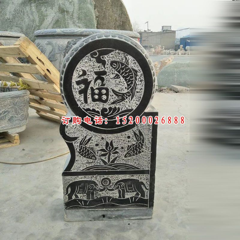青石鲤鱼抱鼓   石雕庭院雕塑