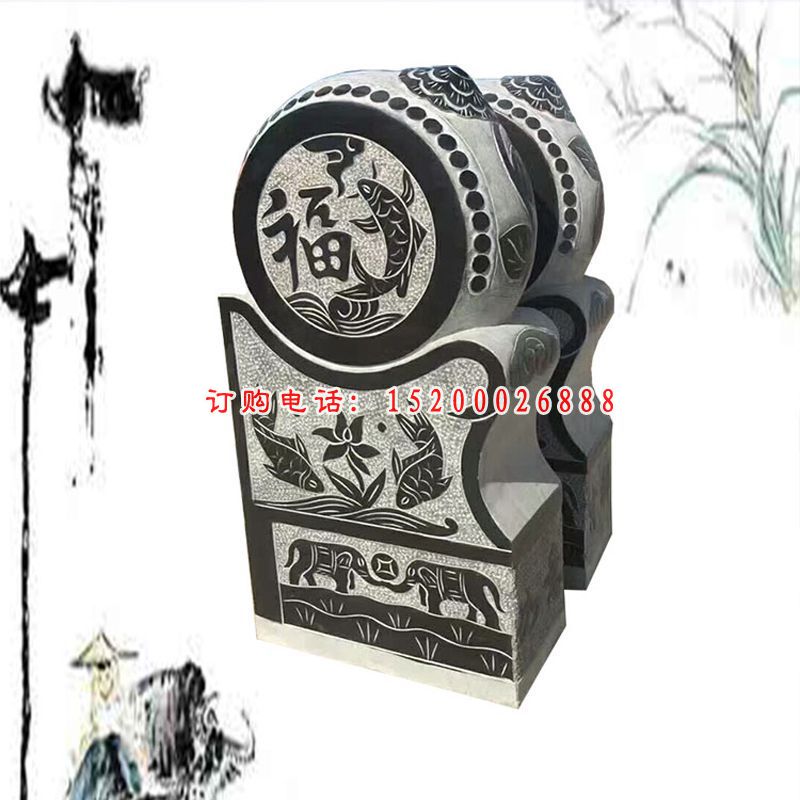 青石鲤鱼抱鼓   石雕庭院门口雕塑