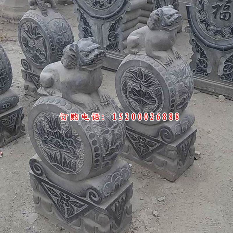 青石麒麟门墩石雕 门口抱鼓石雕塑 (2)
