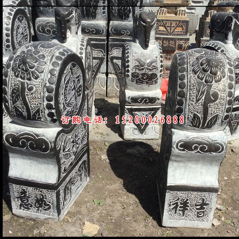 吉祥如意石雕，鲤鱼福字石浮雕抱鼓石雕塑 (3)