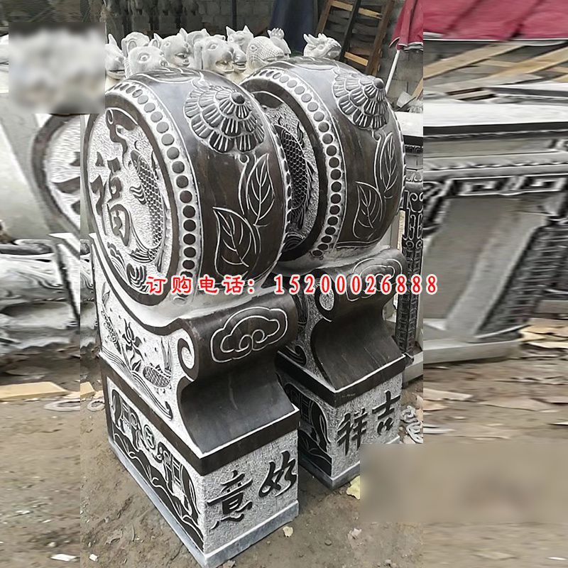 门墩雕塑，青石仿古抱鼓石 (3)
