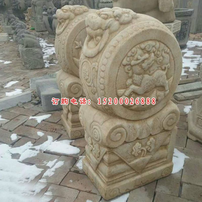 草白玉抱鼓   石雕公园景观摆件 (1)