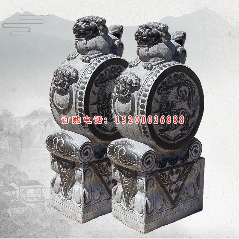仿古抱鼓石，寺庙门口石雕
