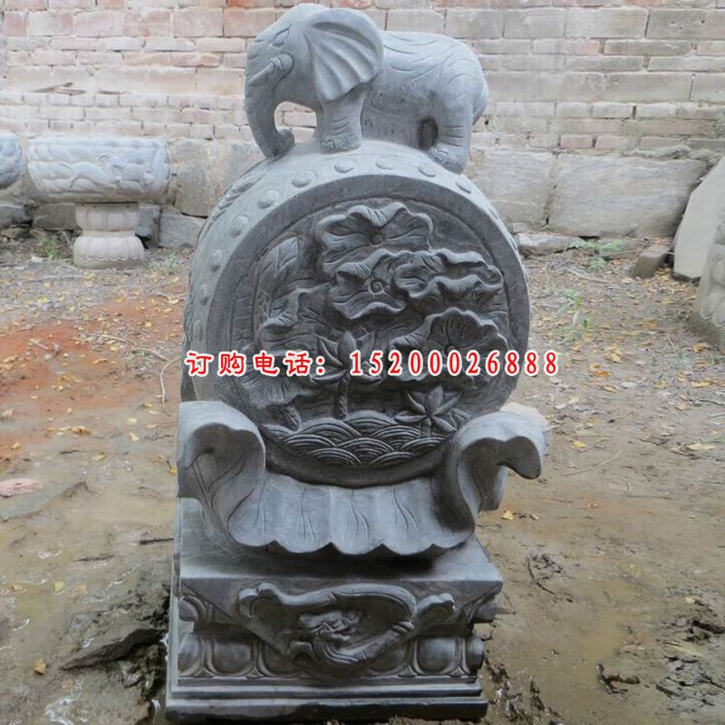 仿古大象门墩雕塑 莲花浮雕抱鼓石雕塑