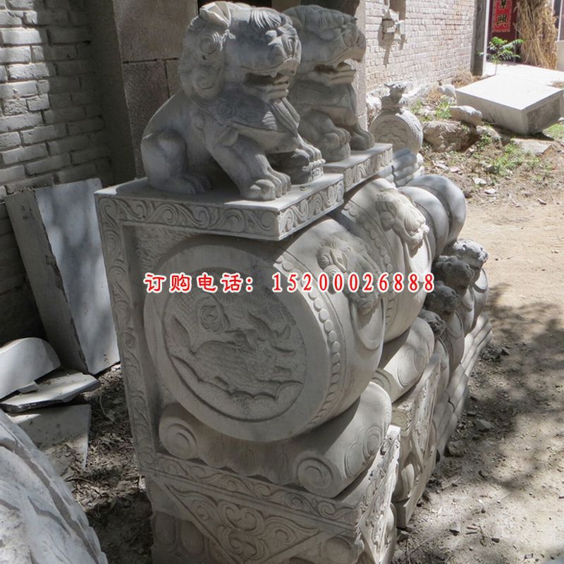 仿古门墩石雕貔貅抱鼓石3