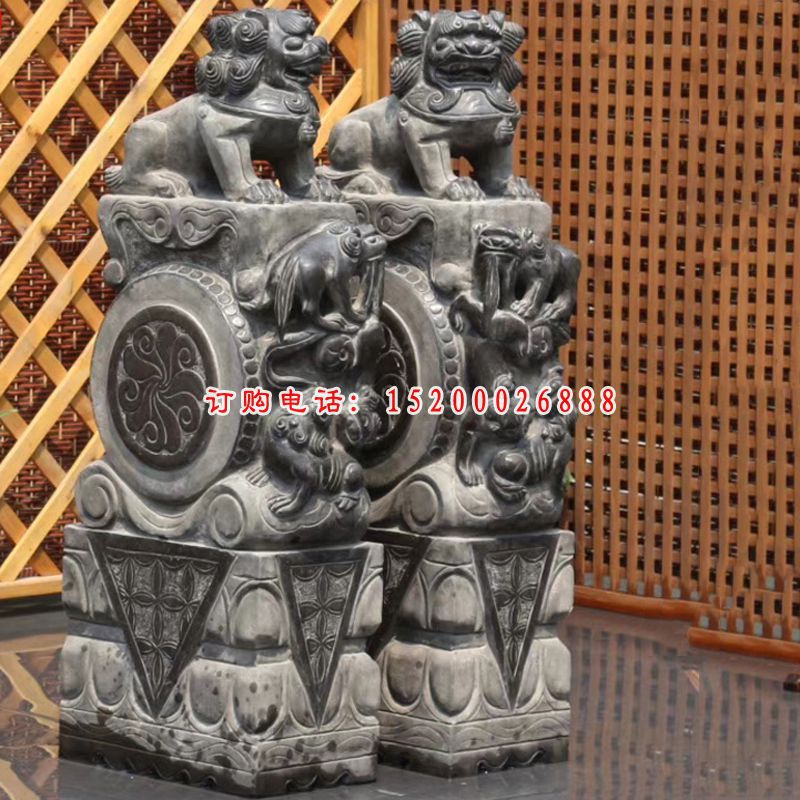 仿古狮子抱鼓 石雕庭院门口摆件