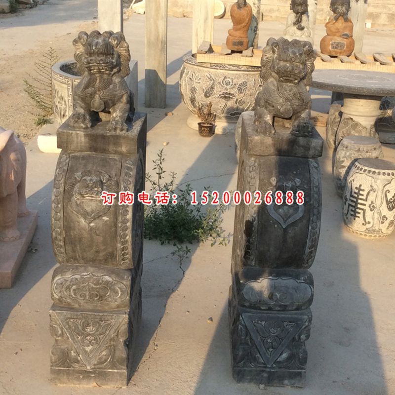 仿古狮子抱鼓石雕塑，镇宅石门墩雕塑