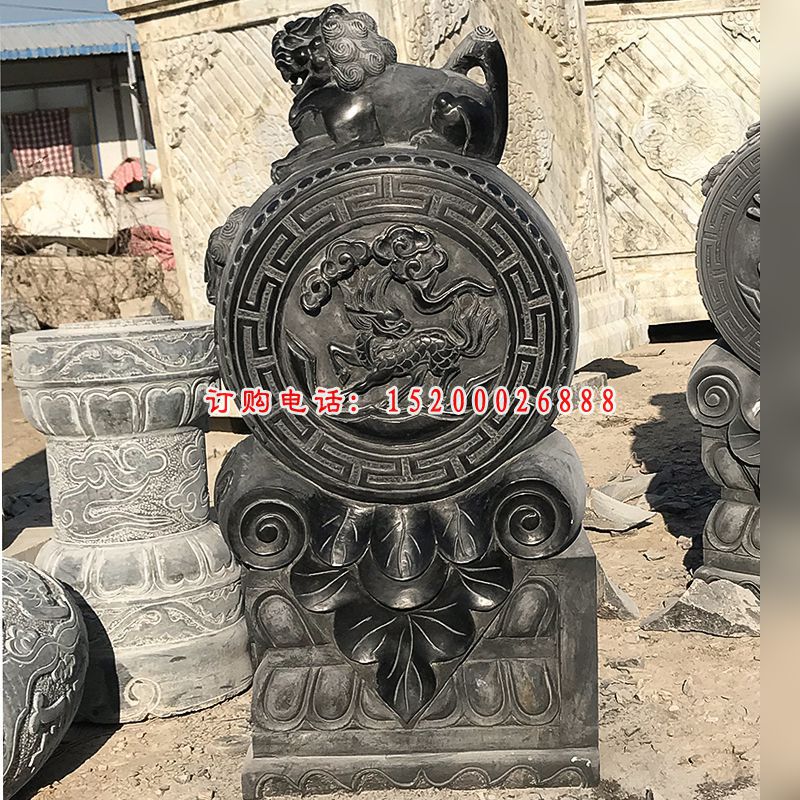 仿古石门墩，麒麟浮雕抱鼓石