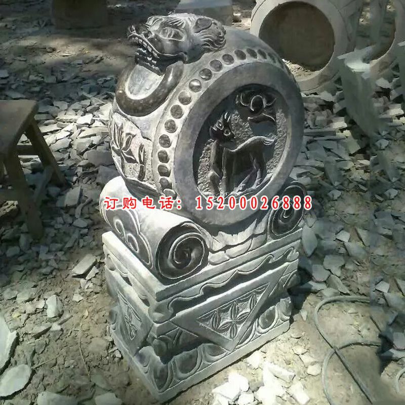 仿古石雕门墩，石抱鼓雕塑 (2)