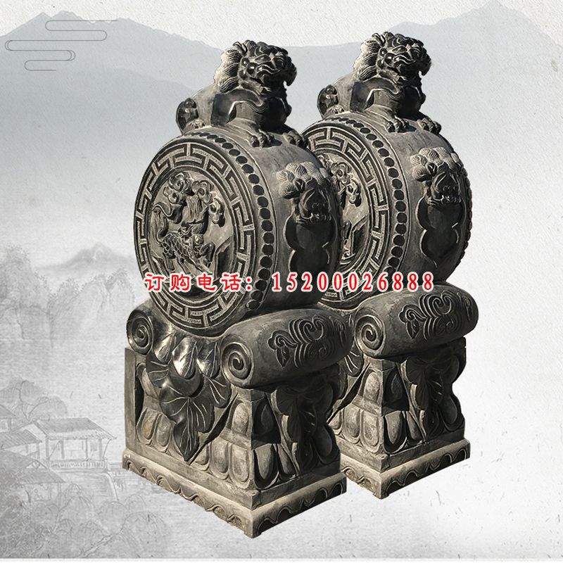 仿古石门墩，寺庙门口抱鼓石