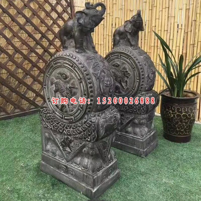 仿古石门墩，小象抱鼓石