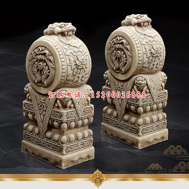 仿古旺财石门墩，抱鼓石雕塑