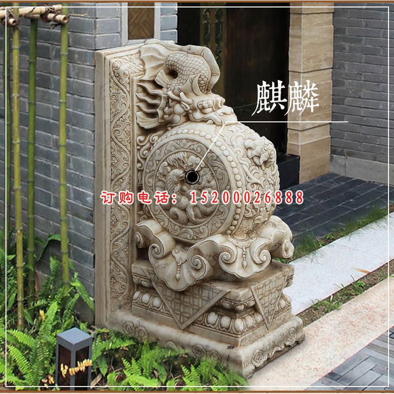 麒麟浮雕抱鼓石，镇宅石雕