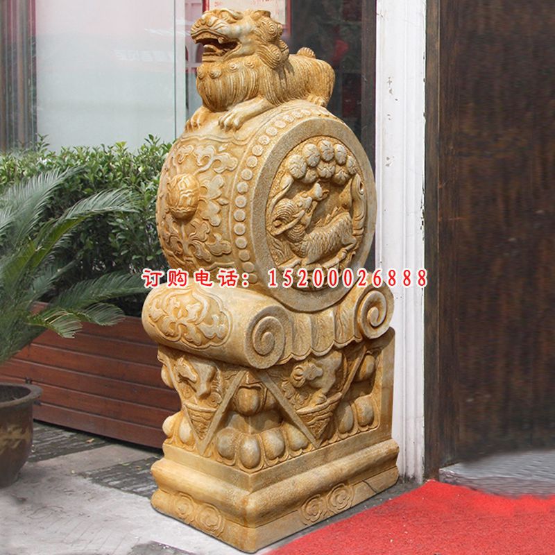 酒店门口石雕，石雕门墩