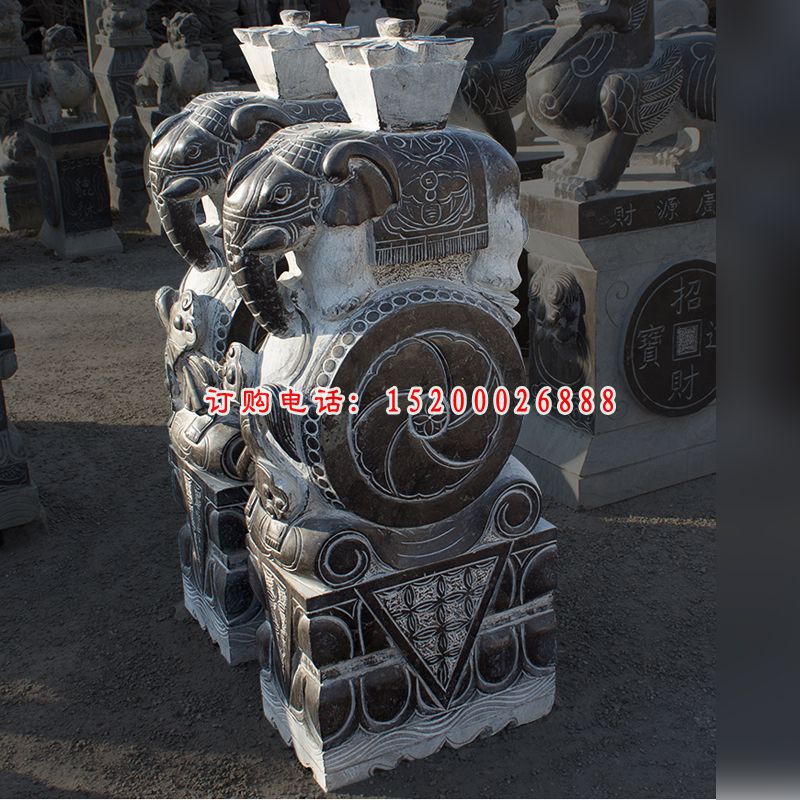 聚宝盆小象石门墩，仿古抱鼓石