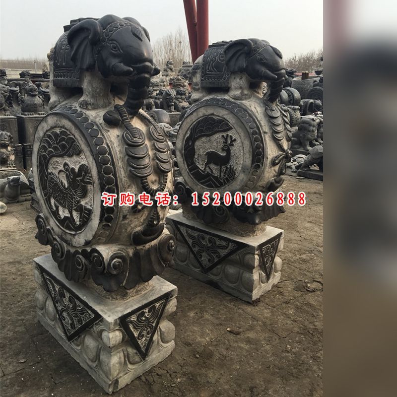 青石抱鼓石 门墩石雕 (2)