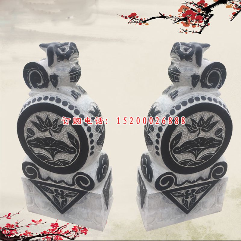 青石仿古貔貅门墩 招财抱鼓石雕塑