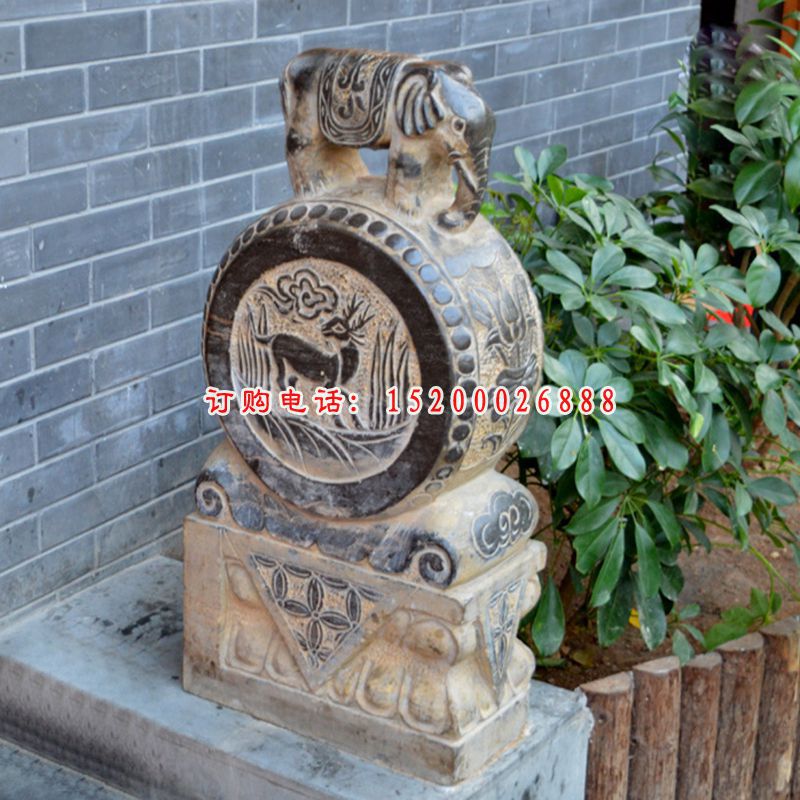 青石小象门墩，抱鼓石 (3)
