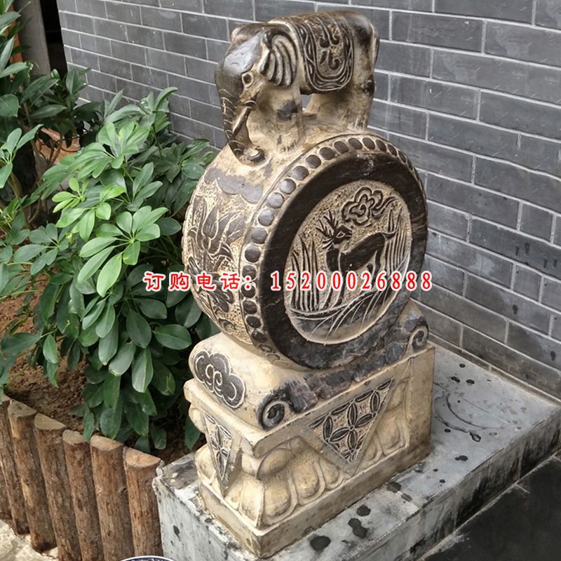 青石小象门墩，抱鼓石 (4)
