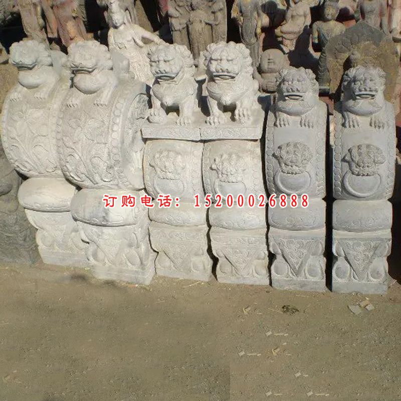 门墩石雕，石抱鼓雕塑，狮子门墩