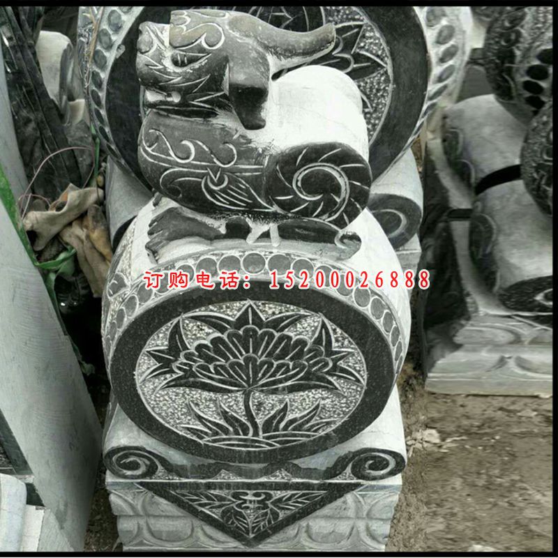 貔貅抱鼓石雕塑，庭院景观石雕