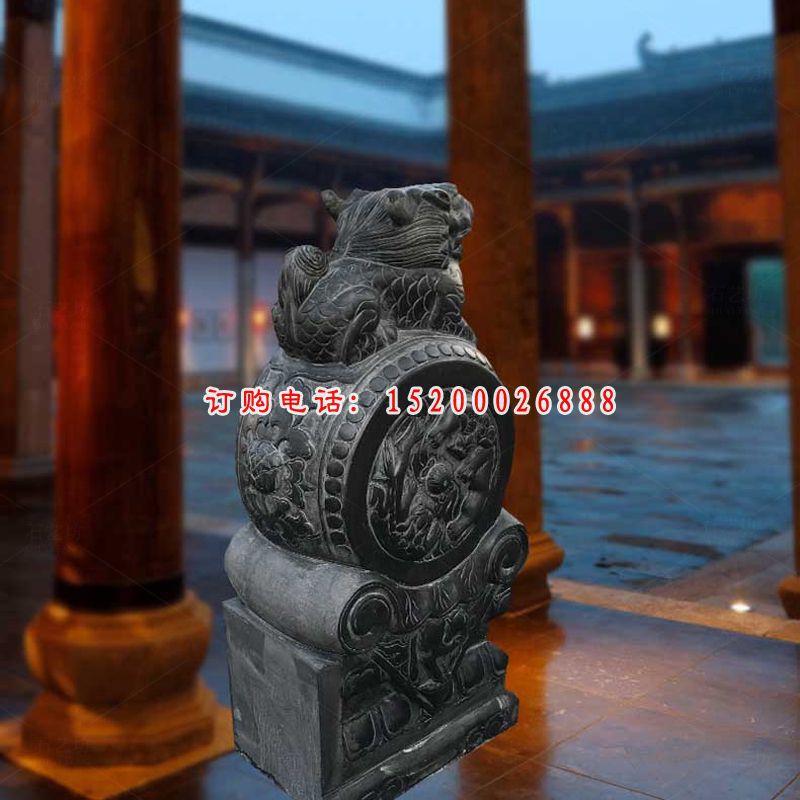 麒麟抱鼓石，仿古石雕门墩