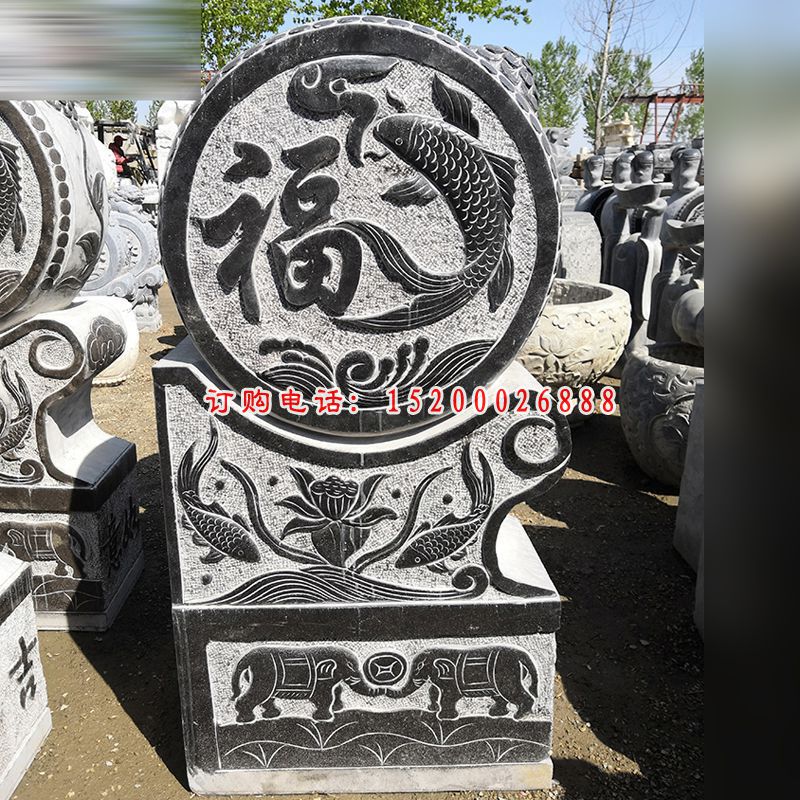 麒麟浮雕抱鼓石 仿古门墩石雕 (3)