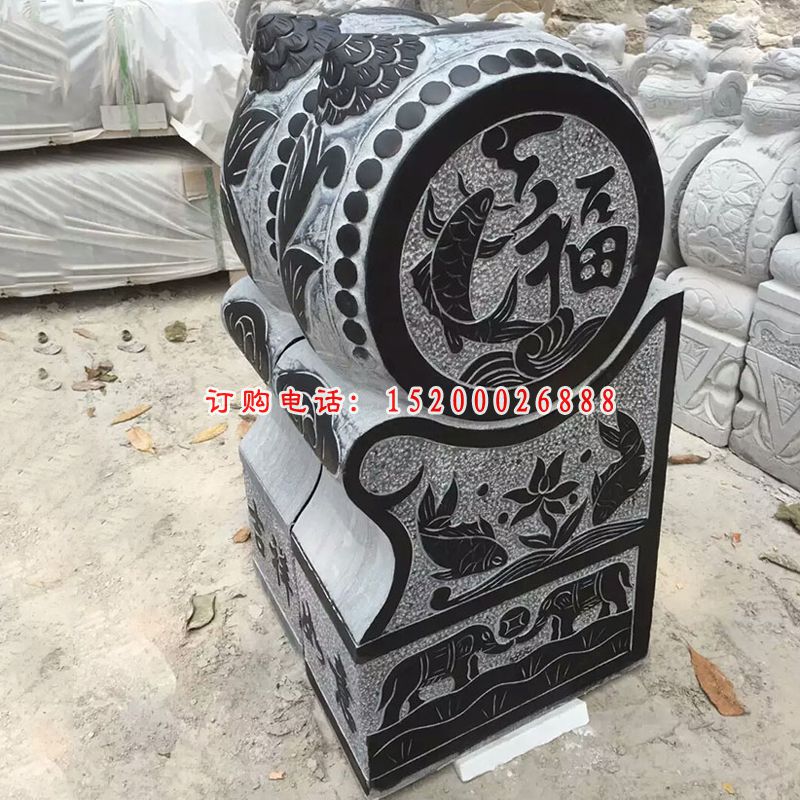 麒麟浮雕抱鼓石 仿古门墩石雕 (6)