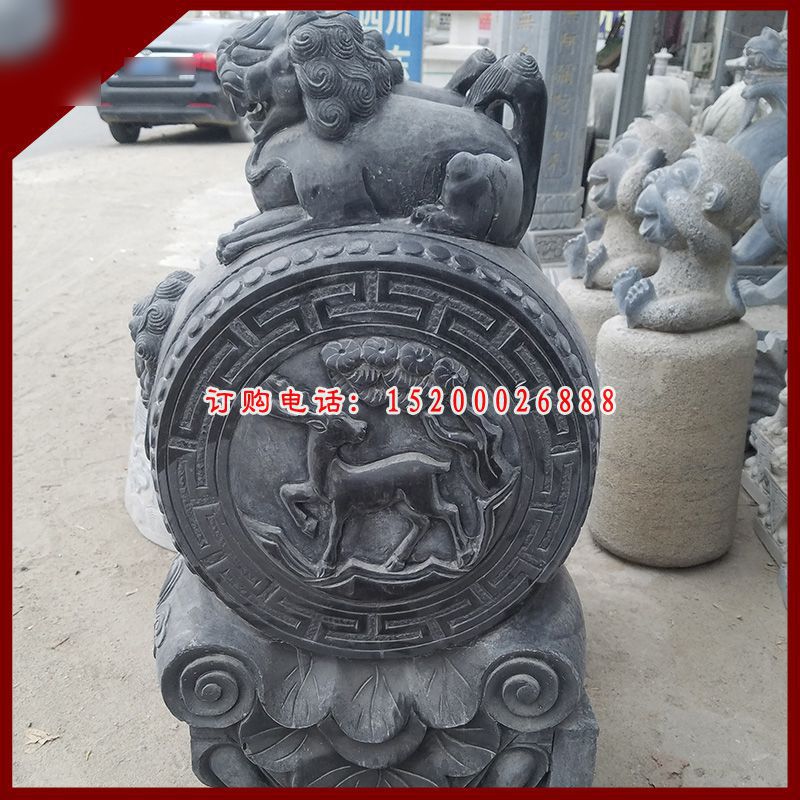 麒麟浮雕抱鼓石 仿古门墩石雕 (1)