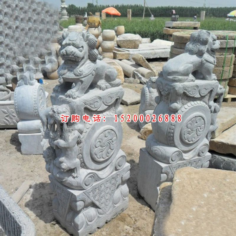 青石仿古狮子抱鼓石 石雕门口门墩 (3)