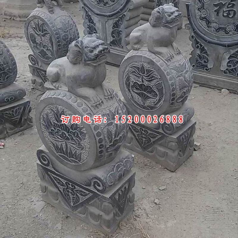 青石仿古狮子门墩 别墅门口镇宅抱鼓石