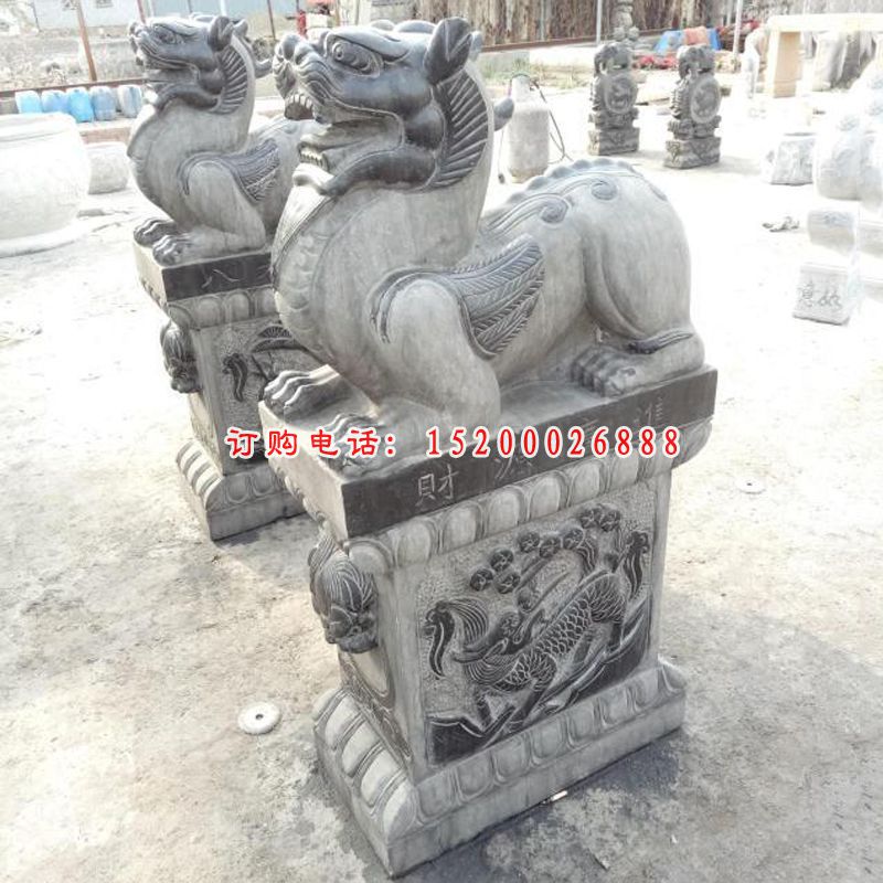 青石仿古狮子抱鼓石 石雕门口门墩
