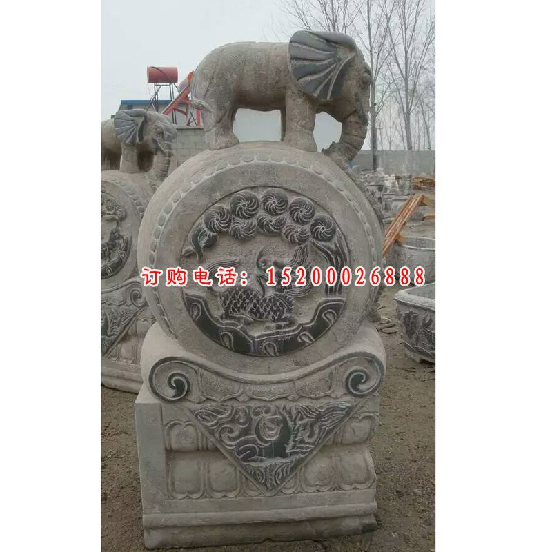大象门墩石雕，仿古石抱鼓雕塑