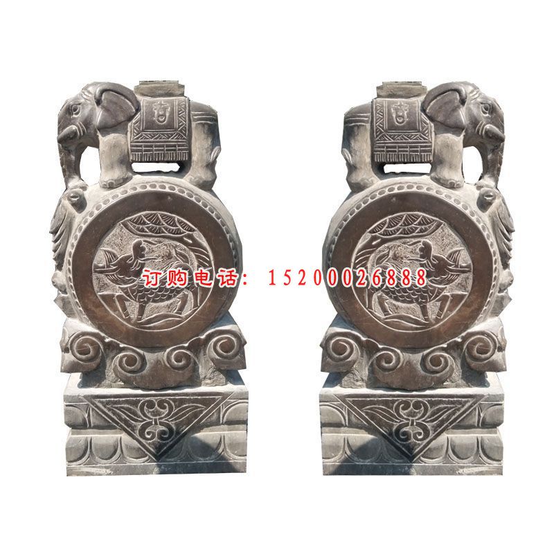 青石大象抱鼓 石雕看门动物